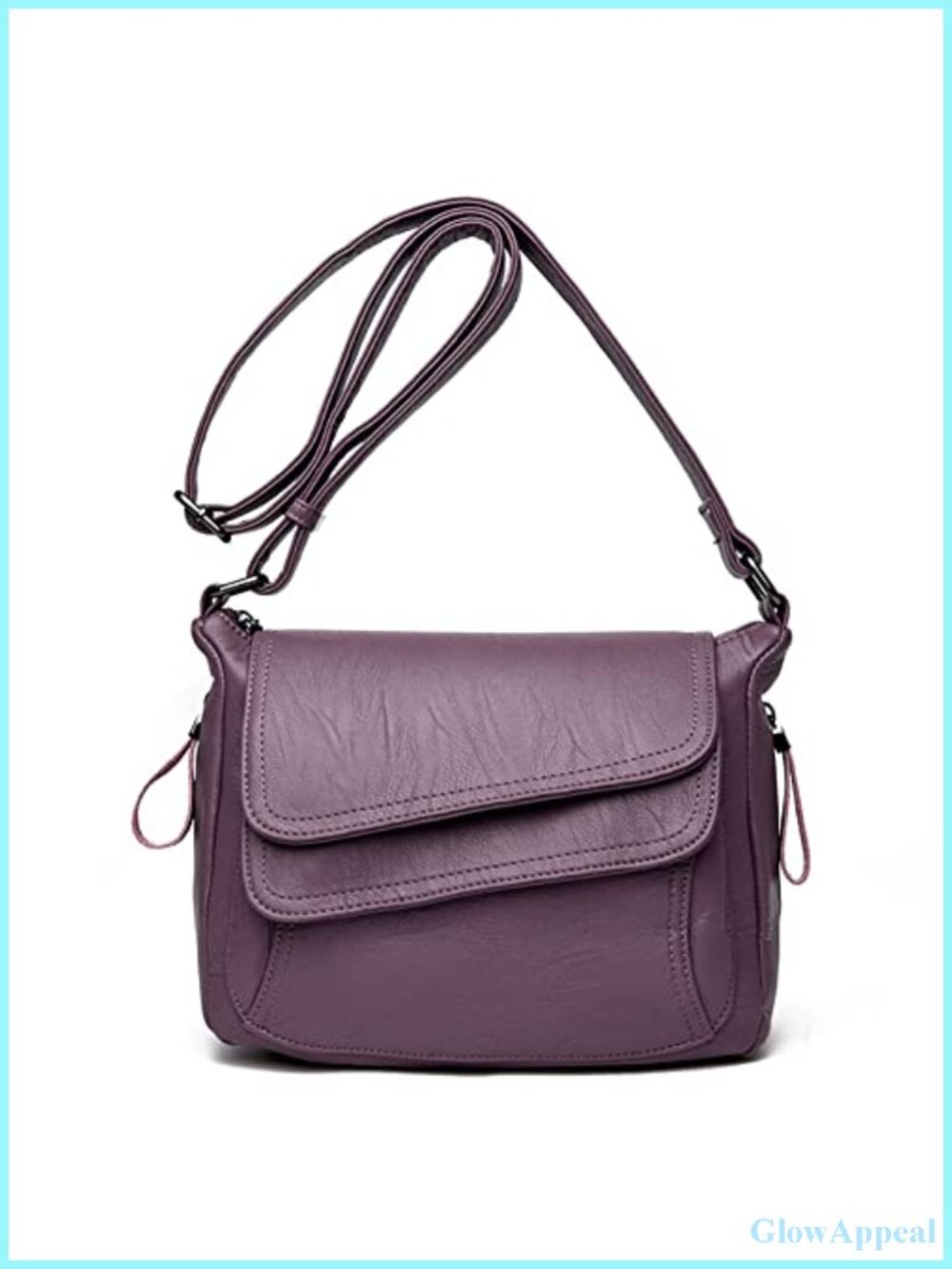 Leather Flapover Crossbody Purse Multi Pocket Messenger Satchel Shoulder Bag